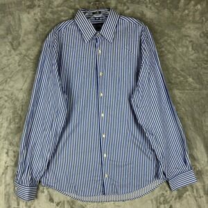 Kenneth Cole Reaction Mens Blue White Stripe Long Sleeve Dress Shirt Size L